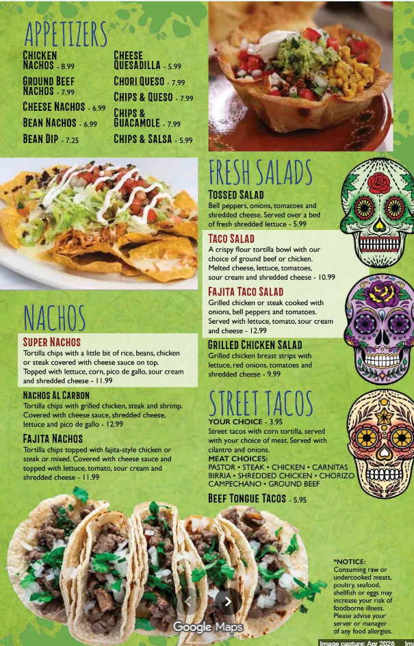 Tacos Al Pastor menu scan page 1