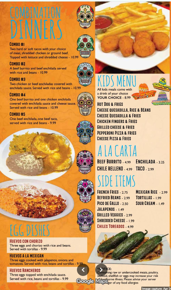 Tacos Al Pastor menu scan page 4