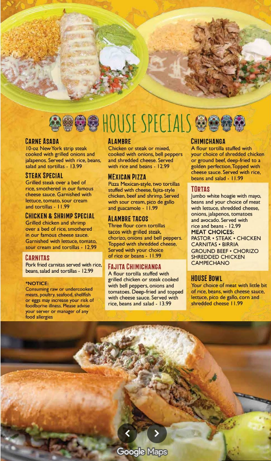 Tacos Al Pastor menu scan page 6